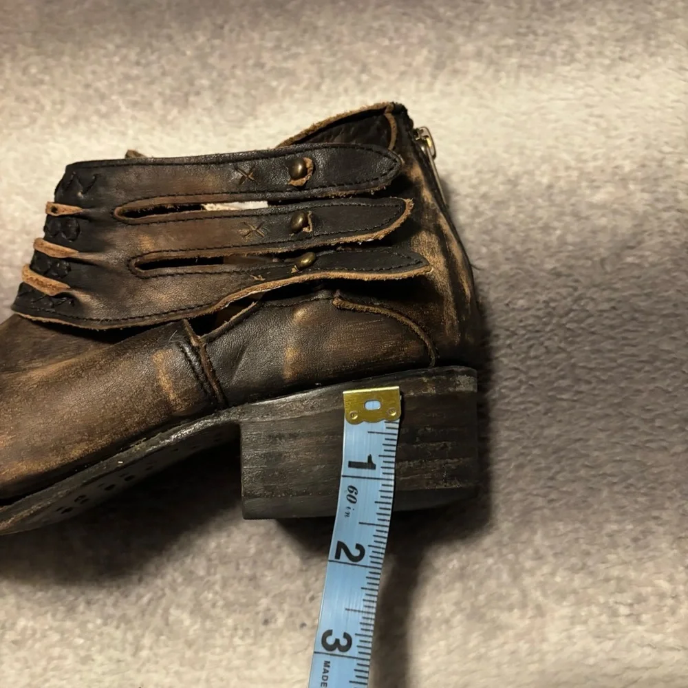 Freebird by Steven Slay Brown Distressed Leather Strap Ankle Booties 8